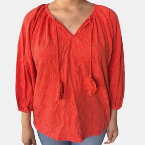 J.Crew Embroidered Tassel Balloon Sleeve Peasant Top M